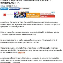 Fuses e aquisies no Brasil caem 5,32% no 3 trimestre, diz TTR